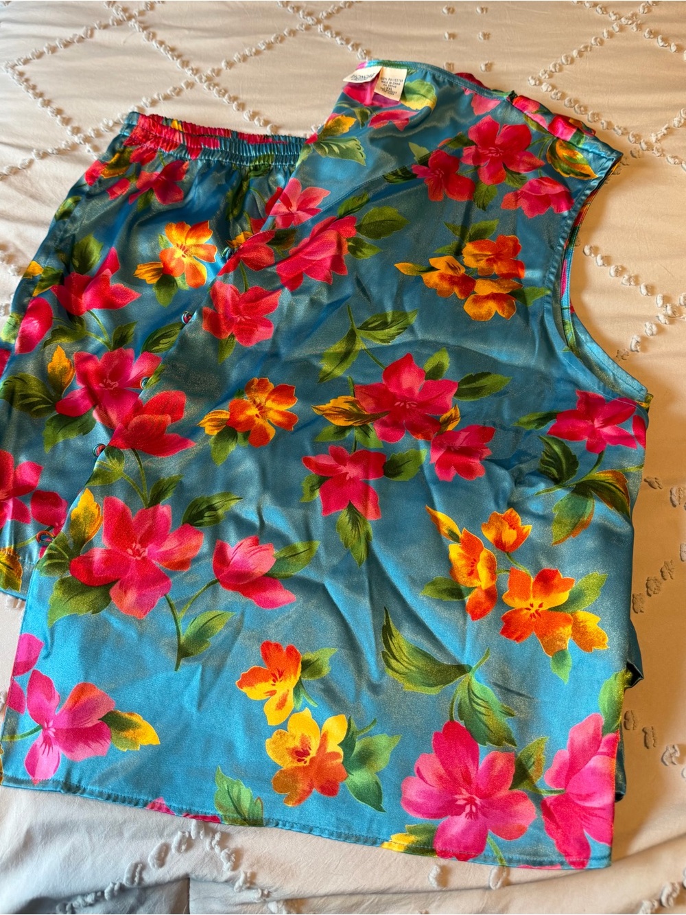 1980s Vintage! Honors Intimates Floral Satin PJ Vest and Short Set - XXL